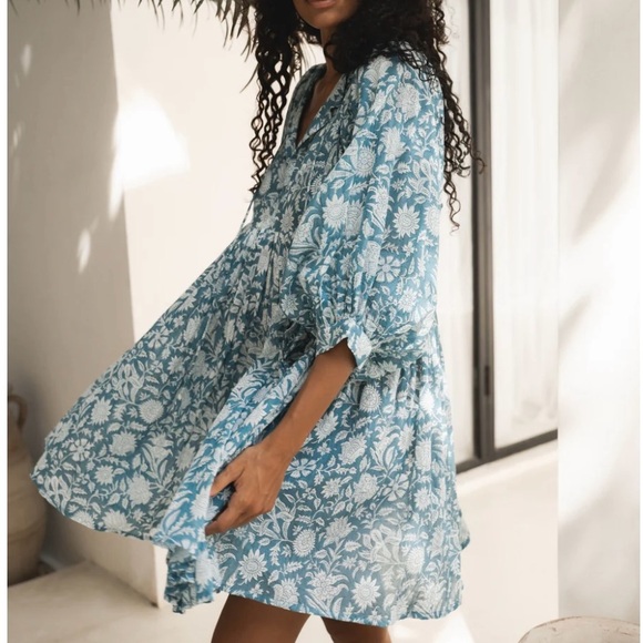 Daughters of India Dresses & Skirts - Daughters of India Blue Floral Mini Dress